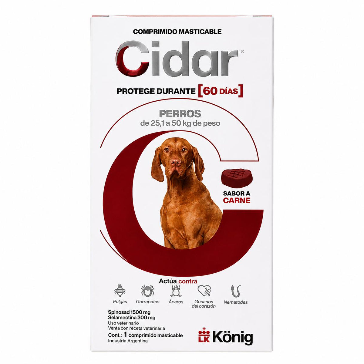 CIDAR COMPRIMIDO ANTIPARASITARIO PERRO 25. 1-50 KG