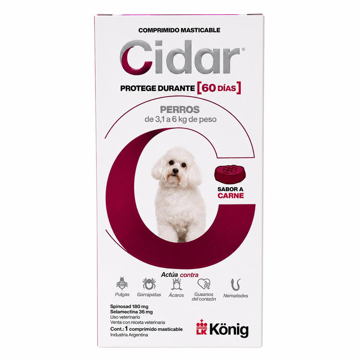 CIDAR ANTIPARASITARIO COMPRIMIDO PERRO 3.1 - 6 KG