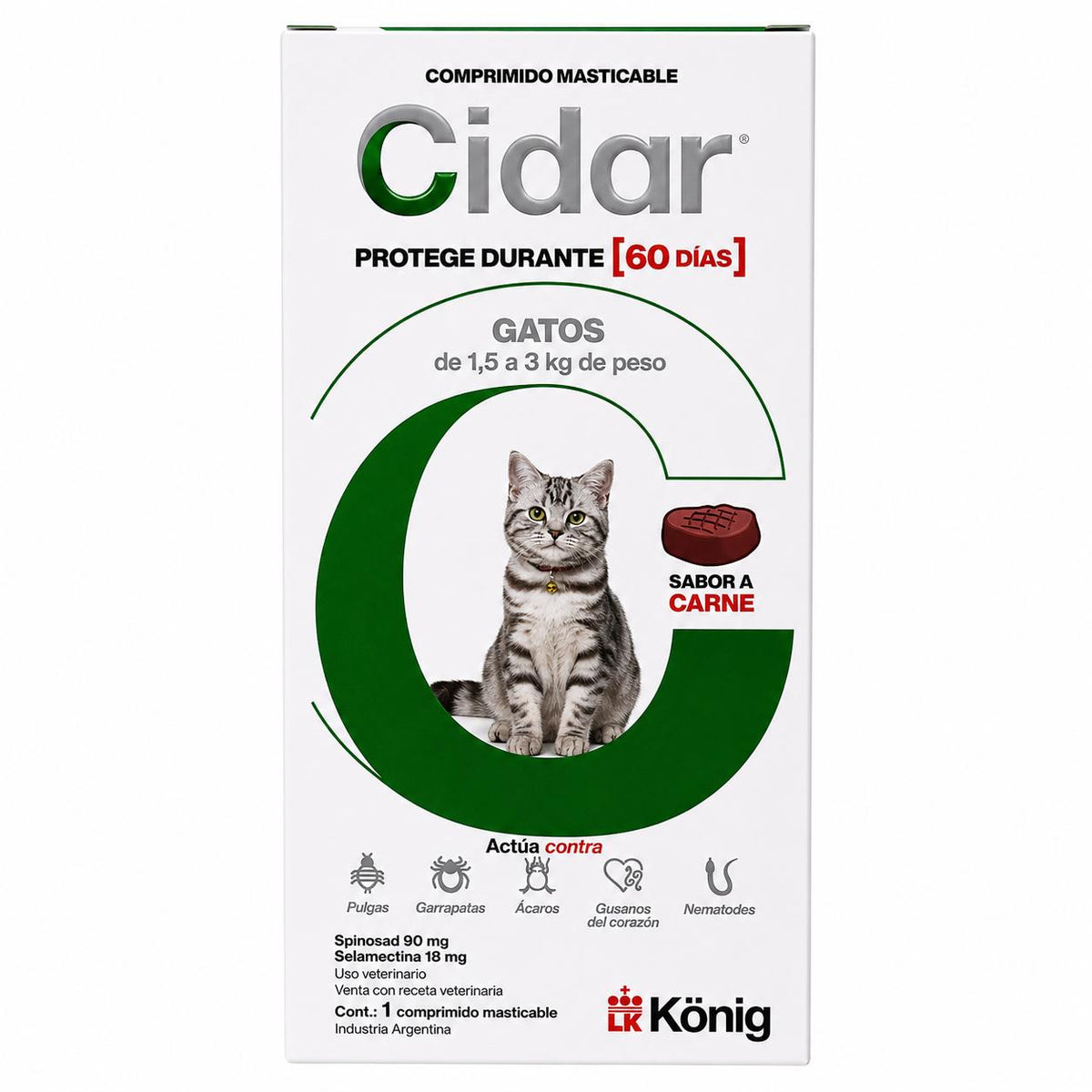 CIDAR COMPROMIDO ANTIPARASITARIO GATOS 1. 5 - 3 KG