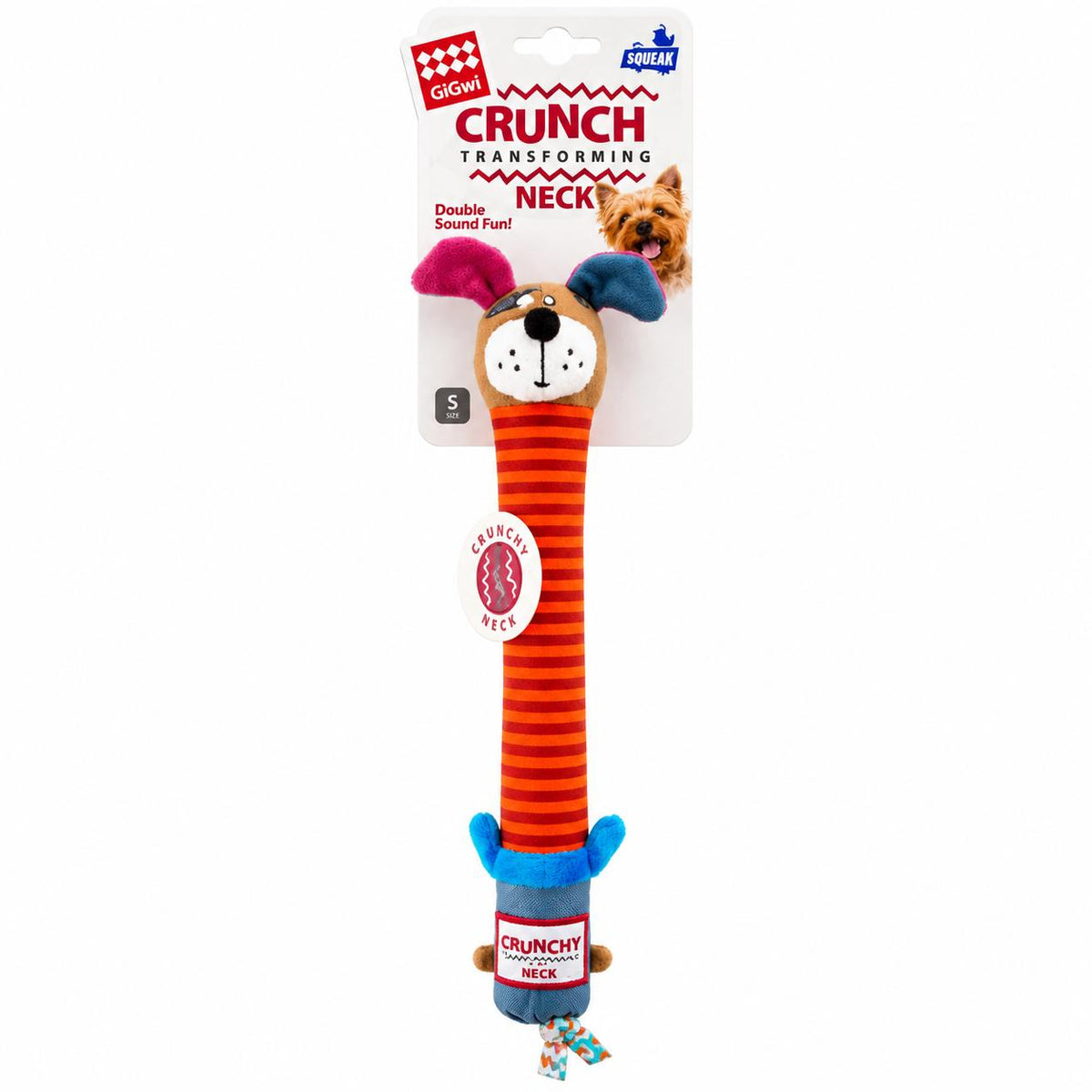 CRUNCHY NECK PLUSH FRIENDZ DOG-S  WITH BONE & SQUEAKER