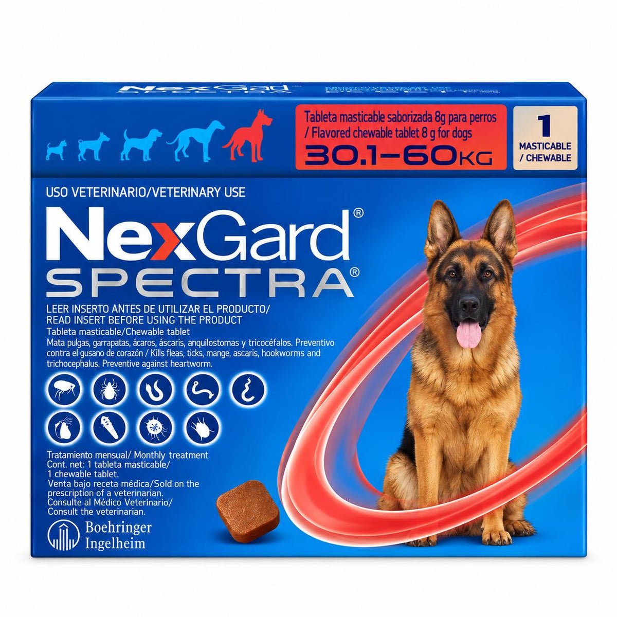 NEXGARD SPECTRA XL.( 30.1 A 60 KG.UNIDAD ) ROJO