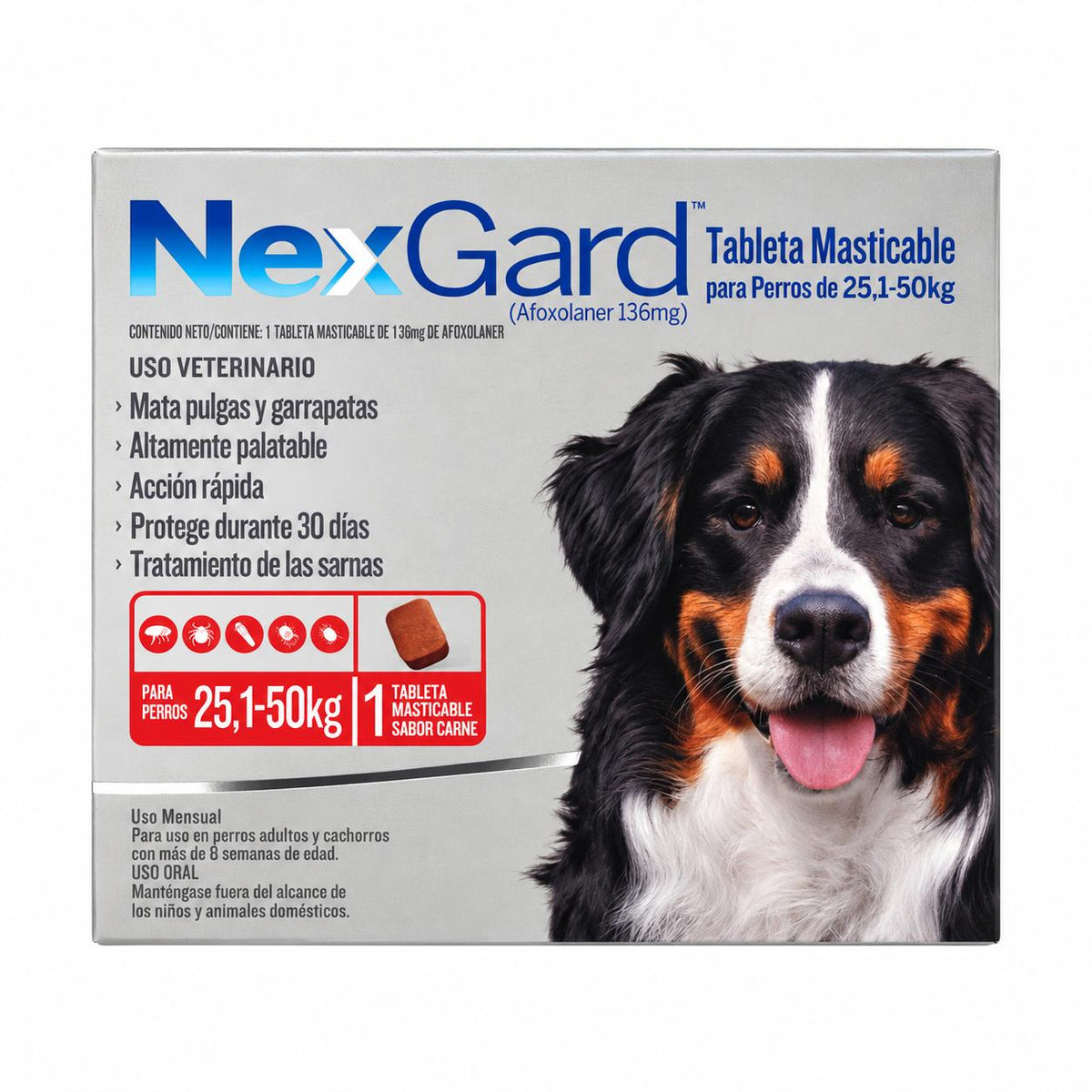 ANTIPARASITARIO NEXGARD XL (25.1-50 KG) ROJO