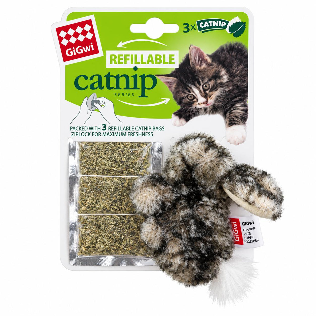 RABBIT REFILLABLE CATNIP WITH3 CATNIP TEABAGS IN ZIPLOCK BAG